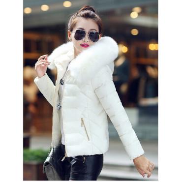 Damen Parkas Baumwolljacke weibliche Baumwolle Gepolsterte  Mantel Winter Grosse Pelz Collor mit Hoody