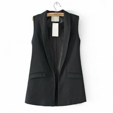 neue Damen Ärmellose Formalen lange Weste Hals Blazers Anzug Jacke Mantel