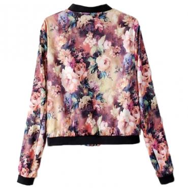 neue Herbst Damen Bomber Jacke Vintage süße Floral Kragen Langärmelige Bomber kurz Print reißverschluss Jacke Mäntel