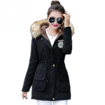 Winter Womens Parka lässig Outwear Militärische Kapuzen Mantel WinterJacke Damen Pelzmäntel Damen Winter