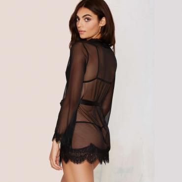 Damen Spitzenhöschen geschnittenen Robe mit Kimono Wimper Nachthemd sexy dessous