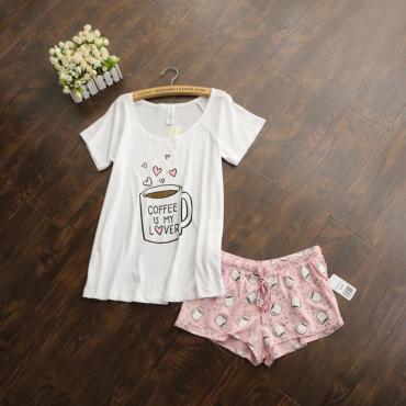 süßer Pyjama Sets mit Weissen und Rosa Grau und grün kaffeeTassen gedruckt Damen Pyjamas heiß Verkaufen