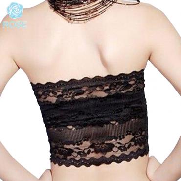 sexy Mode Mädchen Spitzen Bandeau schuiterfreie Tops trägerLoses wrap Brust Schwarze Deutet an xwq0007