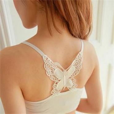 neuer Schmetterling appliques Damen schuiterfreie Tops Mode Baumwoll mischung Spitzen dekor Ärmellose schuiterfreie