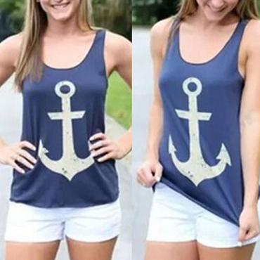 Damen Lockere Weste casual Tank Tops Ärmellose Bluse Anker Bowknot Cotton blend 72nu