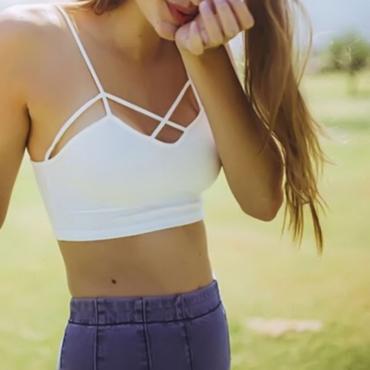 neue Mode sexy Damen Strappy Gepolsterte  BH Bustier BH Dralette Korsett Pflanzliche Tops Tank Top Schwarz Weisse