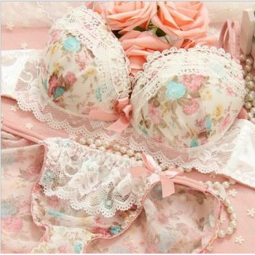 2 Farben neue Damen sexy Chiffon Floral bedruckt Tiefe v push up BH hat Prinzessin Stil Lady dessous bcd Cup