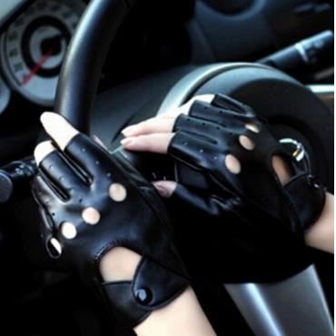 kostenLoser Versand Mode halben finger fahren Damen Handschuhe 1 Paar pu Leder fingerless Handschuhe für Damen 