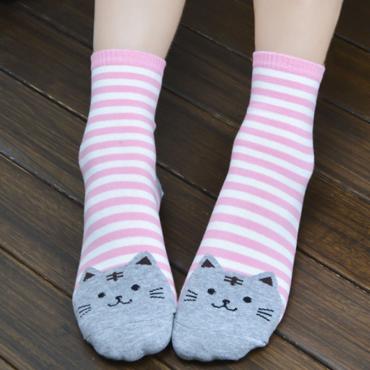 hohe Qualität der 3d Tier Katze Fussabdrücke 6Colors Gestreiften comic Socken Damen Baumwolle bodenlangen Socke