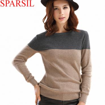 sparsil Damen Herbst Winter mischung Pullover Patchwork Pullover o Hals aus soft warmes Kleidungsstück