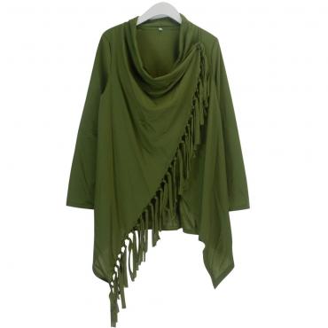 Mode für Damen im Herbst Steht lässig Lockere Damen lange Ärmel unregelmäßigen Saum Tassel Strickjacke Cape Poncho