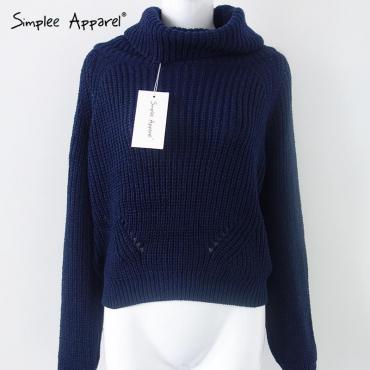 simplee Rollkragen Pullover Herbst Winter Tricot Weissen Strick Pullover Damen kurz Wolle Springer ziehen