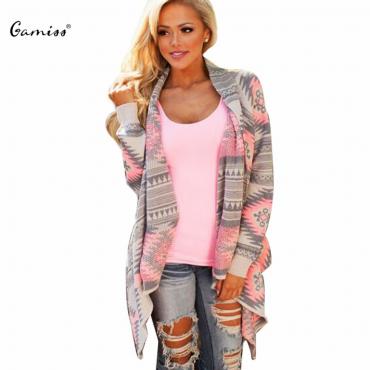 Damen Strickjacke Rosa lange Cardigans Poncho Collarless lange Ärmel mit unregelmäßigen gedruckten casual achselzucken