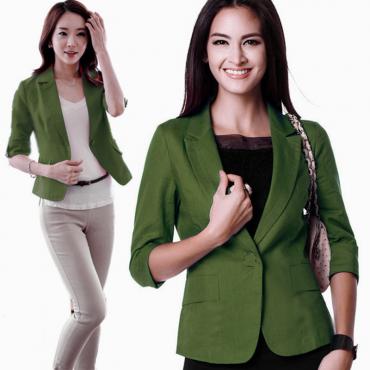 Mode Button down Jacke Steht lässig 3 4 Ärmel kurz Damen Mädchen Blazer Mantel