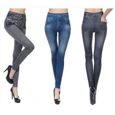 heiß Verkaufen Damen Printed slim Hochelastischen jeggings gefälschte Jeans Taschen kausalen fasion Mädchen