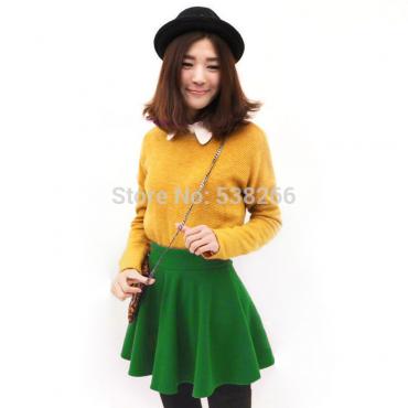 neue Skater stretch Taille schLicht flippy ausgestellte gefalteten Jersey kurzen Rock Sommerkleid