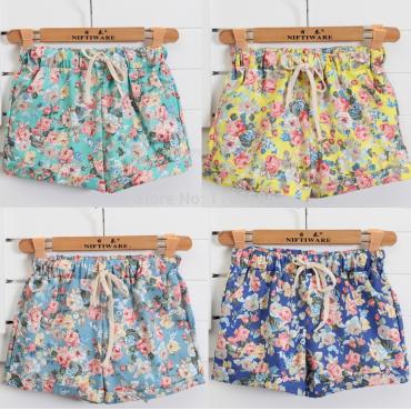 kostenLoser Versand Damen Mode Floral elastischen Bund Tunnelzug Baumwolle Hosen für die kurzen Hosen und Frau lässig