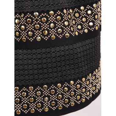 neuer trend Damen Mode Schwarz hohe Taille Rivet Gestreiften Rock eine Grösse