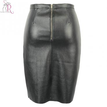 im Frühjahr ein neuer pu Leder mit hoher Taille wieder reißverschluss Faux Fest Stift lässig der Rock in Schwarz