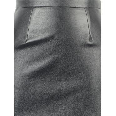 choies Damen Schwarze Leder split reißverschluss wieder hohe Taille Faux Bleistift Rock im Frühjahr