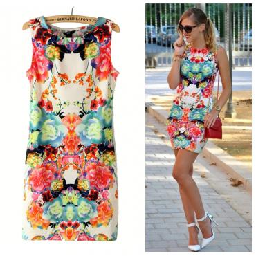 gedruckte Floral sexy Kleid slim casual Damen Kleid Sommer neue Mode o Hals neuheit Kleider desigual Kleid Partei