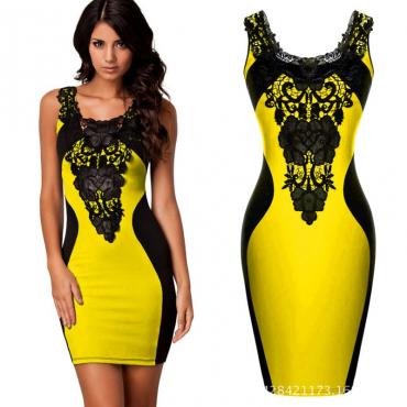 Kleid 2 Farben neuen Schwarzen Stickereien Bodycon der Eleganten BleiStift Kleid Damen tragen lässig Sommerkleid m l xl