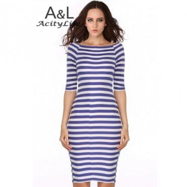 heißes Verkauf neuer Stil casual Streifen Farbe blockHälfte Ärmel slim hüfte ein Stück Kleid Damen Bodycon