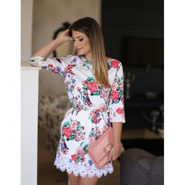 Damen Sommerkleid Florale weise casual o Hals lange Ärmel Spitzen comfortablebeautiful heiß s m l xl Mini