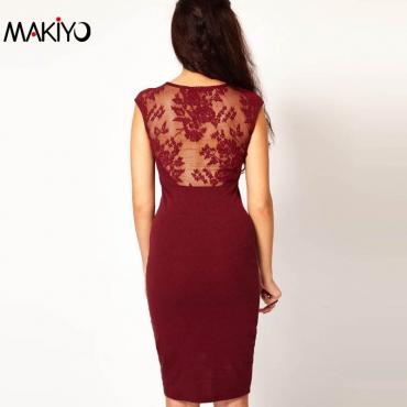 Makiyo Sommer heiß Ärmellose Patchwork Spitzen BleiStift Kleid für Damen elegant der Knielangen Bodycon Kleid