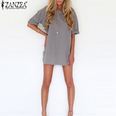 Summer Style Mode Damen lässig Locker ein sexy Kleid Damen kurze Ärmel Einfarbig Mini Kleider Vestidos