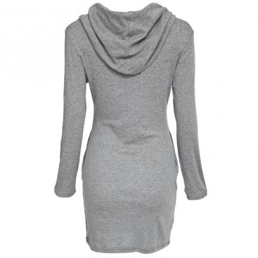 Damen Herbst Winter Kleid Baumwolle lange Ärmel Vermummte Damen Kleid elegant sexy Mode lässig Bodycon Verband