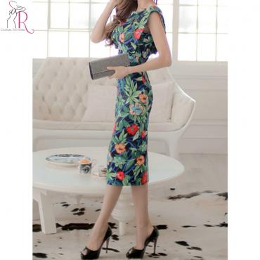 Damen Ärmellose schnitt rückenfrei Vintage Florale Grafik Fingerabdrücke Midi Stift Partei lässig Bodycon Kleid