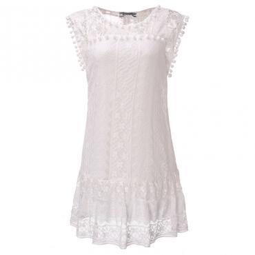 sexy Damen im Ärmellosen Kleid am kurzen Kleid Tassel Festen Weissen Mini Kleid Vestidos plus Size