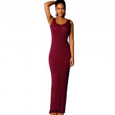 Sommerkleid sexy Damen Maxi Kleid solide o Hals Ärmellose Kleidung casual elegante Abendgesellschaft lange Kleider