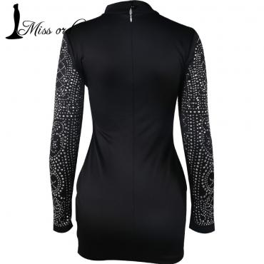 kostenLoser Versand sexy Geometrische retro Strass alkohol Bodycon engen Kleid mit langen Ärmeln ft2838 Party Kleid