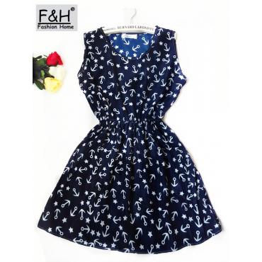 f h Marke Blue Stars 20 Farben Mode Damen neue Ärmellose Florals Drucken um den Hals Kleid saias Femininas