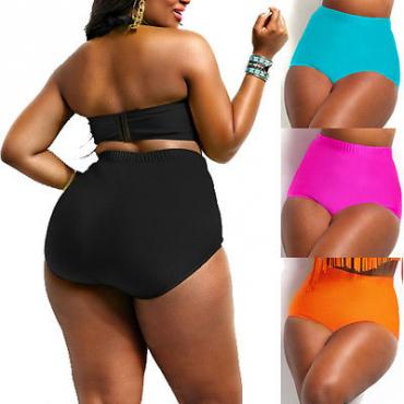 Damen Vintage plus Size sexy Gepolsterte  hohe Taille Bikini Badehosen Badeanzug in Badehose