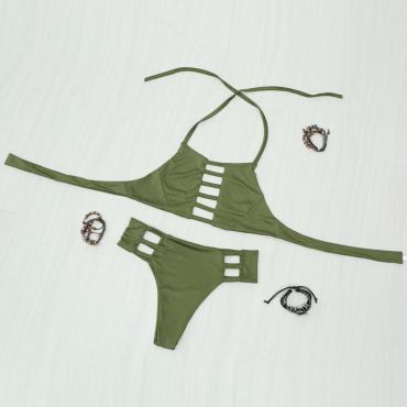 sexy Schulterfreien Top Bikini heiße high Hals legt Verband hohl Badehosen retro Halter Setzte olive amy Grüner
