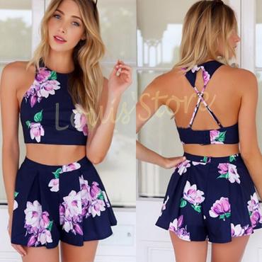 Sommer Damen Bodycon Overall 2PCs Outfits Shorts Set lässig Playsuit Macacao Pflanzlichen Tops Feminino rückenfrei romp