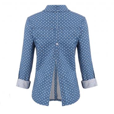 neueste Herbst Hemd Mode Damen Europa Stil casual Bluse Top lange Ärmel Blaue Revers knöpfe wieder split Hemd