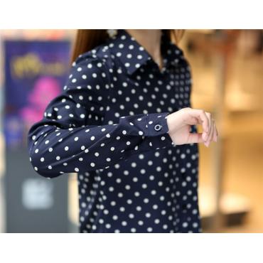 heißes Verkauf lässig Damen Blusen neue Sommer Lady Polka Dots Vintage Design lange Ärmel ab Kragen Kleidung Shirt