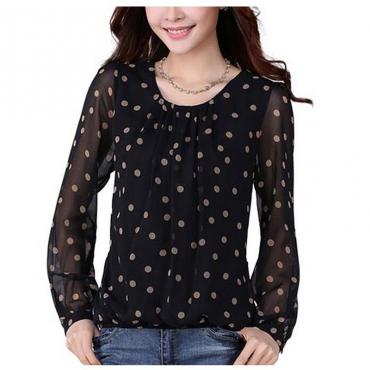 Damen Blusen Polka Dot Chiffon Bluse blUSA Feminina Damen höchstens o Hals lange Ärmel Mode Chemise Frau Hemden