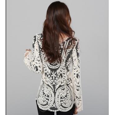 Femininas Damen lange Ärmel sexy Spitzen Bluse dazu höchstens Fashion Tops Tees Lady Bluse Hemd