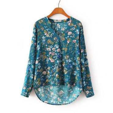 neue Damen Vintage Blumenmuster Langarm Hemd lässig Lockere xl Hals plus Size Pulli aus der Bluse blusa brasiliani