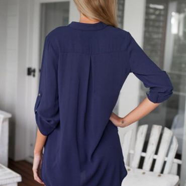 neue Mode Damen lange Ärmel Chiffon Hemd Kragen lässig Lockere Bluse Top Herbst stehen