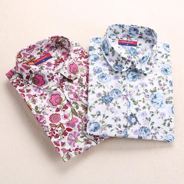 Florale Damen Hemden Longarm Shirt Damen höchstens Baumwolle Femininas dreh Kragen lässige Bluse Damen höchste