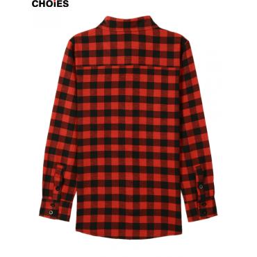 choies Damen Rot karierten Polka Dots gesäumten dreh Kragen Longarm Shirt Bluse im lager schnell Schiff s l Frühjahr