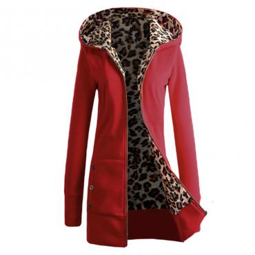 Mode Damen im Winter warm lange Ärmel Hoodies SweaT Shirt Jacke lässig Hoody Oberbekleidung Leoparden Mantel