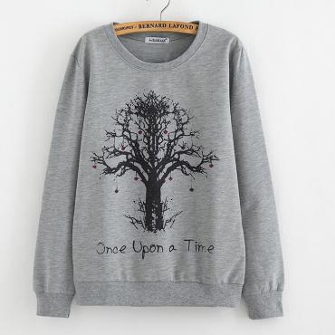 neuer Frühling Hoody Damen casual Hoodies erdbeerbaum Print Vlies in langen Ärmel o Hals Briefe SweaT Shirt