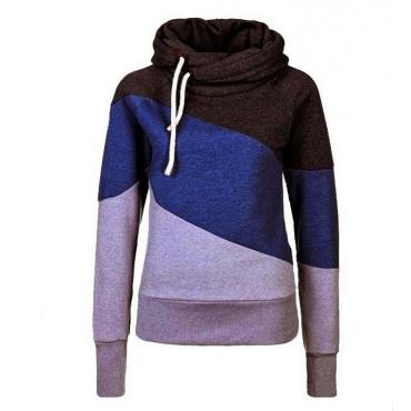 foreMode Frühling Winter Damen Kapuzenpulli lange Ärmel um den Hals gegensatz Farben Pullover Stricken Dicke